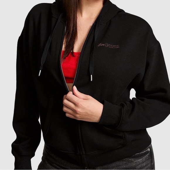 PINK Victoria's Secret Black Hoodie with Pink Graphic XXL NWT - Picture 3 of 6